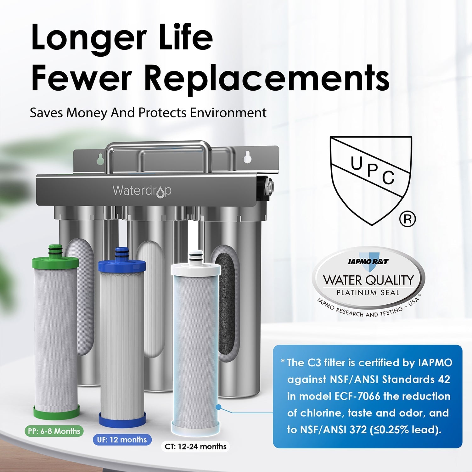 6-stage Under Sink Ultrafiltration Stainless Steel Water Filter System Waterdrop TST-UF