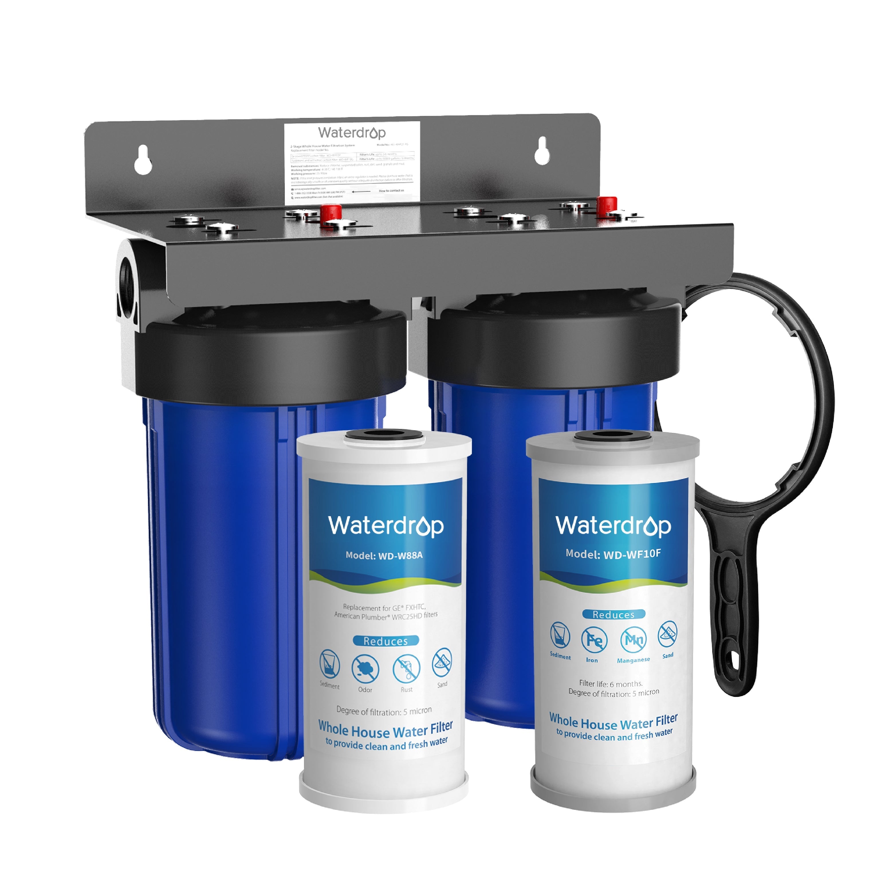 Waterdrop 2-Stage Whole House Water Filter System Reduce Iron&Manganese