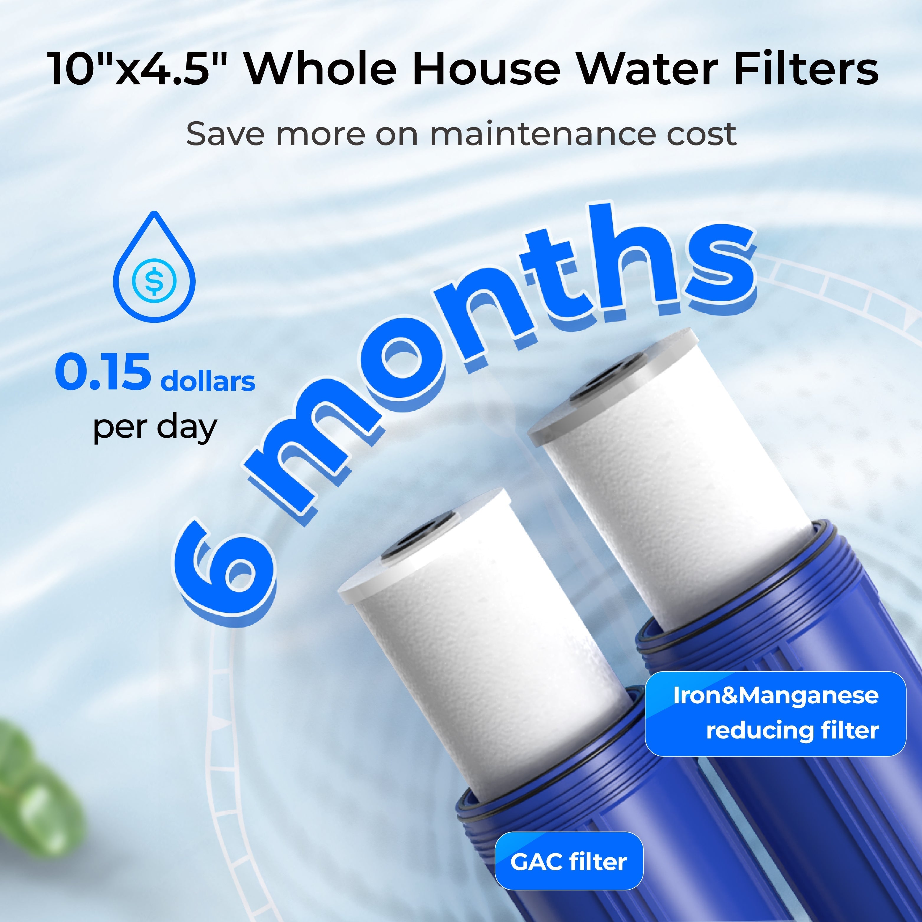 Waterdrop 2-Stage Whole House Water Filter System Reduce Iron&Manganese